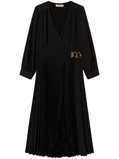Pleated Crepe Midi Dress