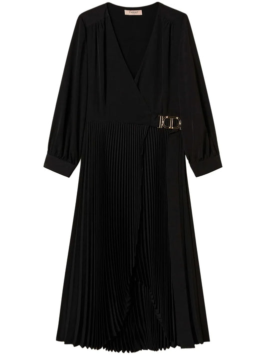 Pleated Crepe Midi Dress