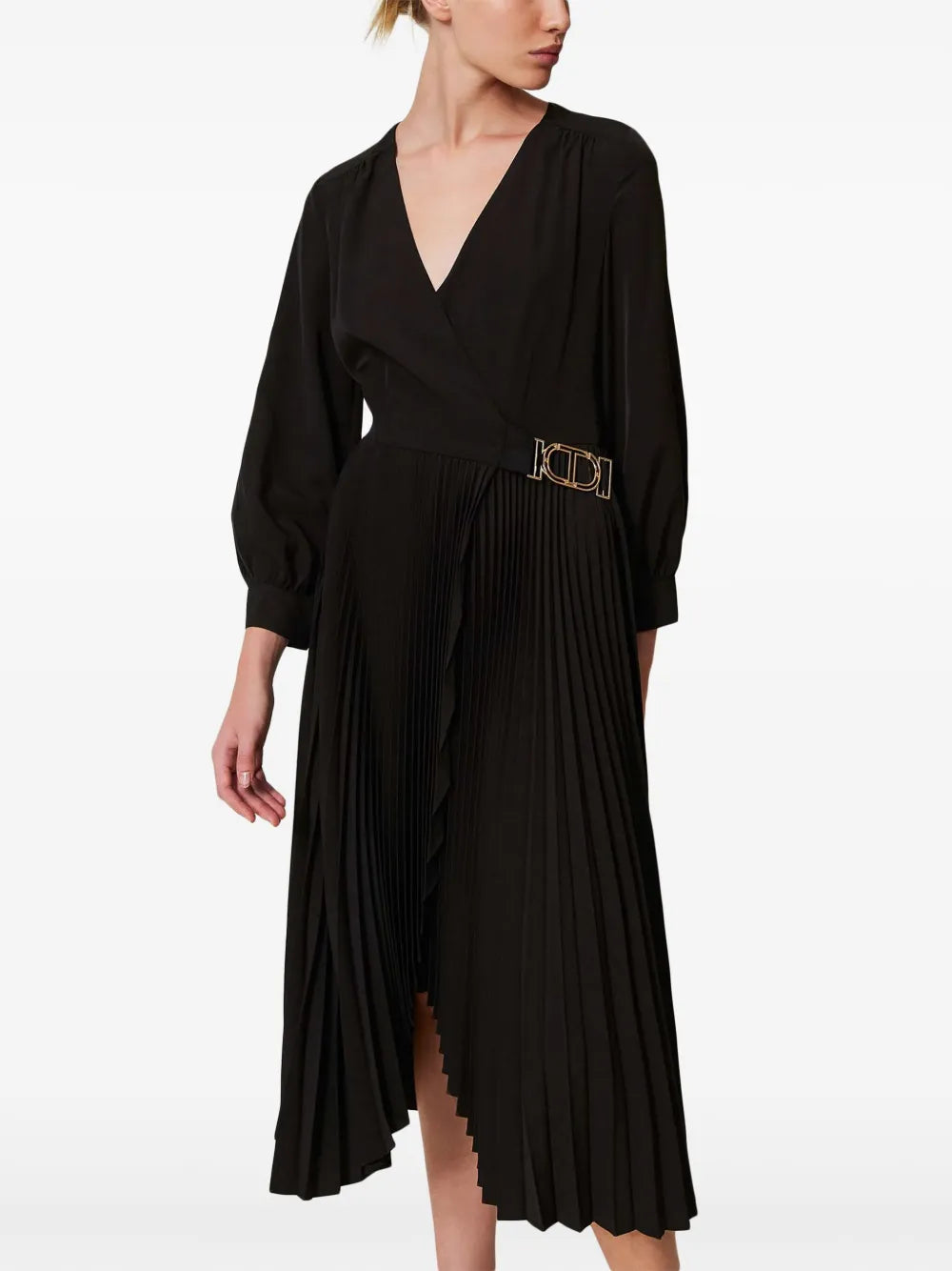 Pleated Crepe Midi Dress