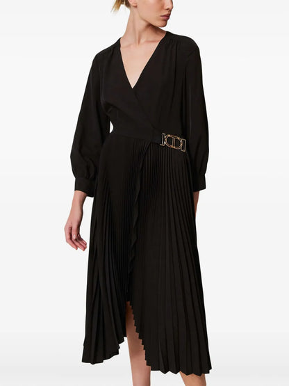 Pleated Crepe Midi Dress