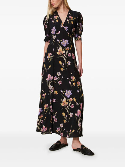 Floral-Print Crepe Dress