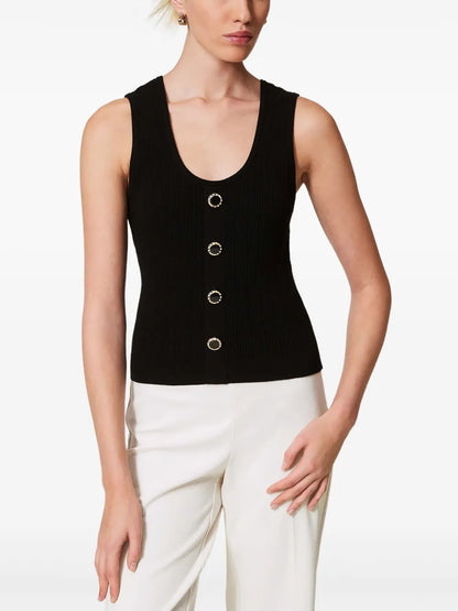Decorative-Buttons Knitted Top