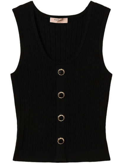 Decorative-Buttons Knitted Top