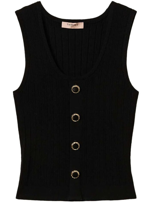 Decorative-Buttons Knitted Top