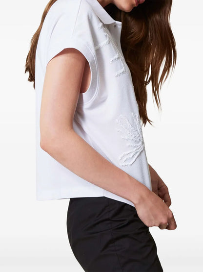 Embroidered Piqué Polo Top