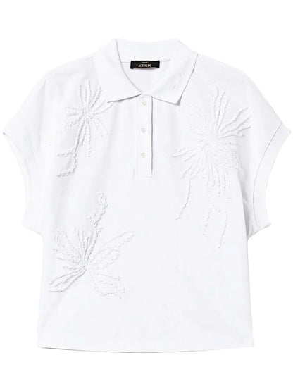 Embroidered Piqué Polo Top