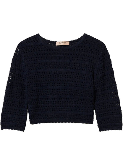 Cropped Open-Knit Jumper