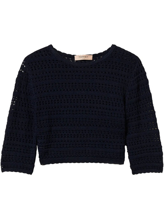 Cropped Open-Knit Jumper