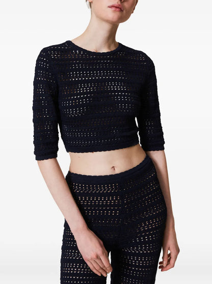 Cropped Open-Knit Jumper