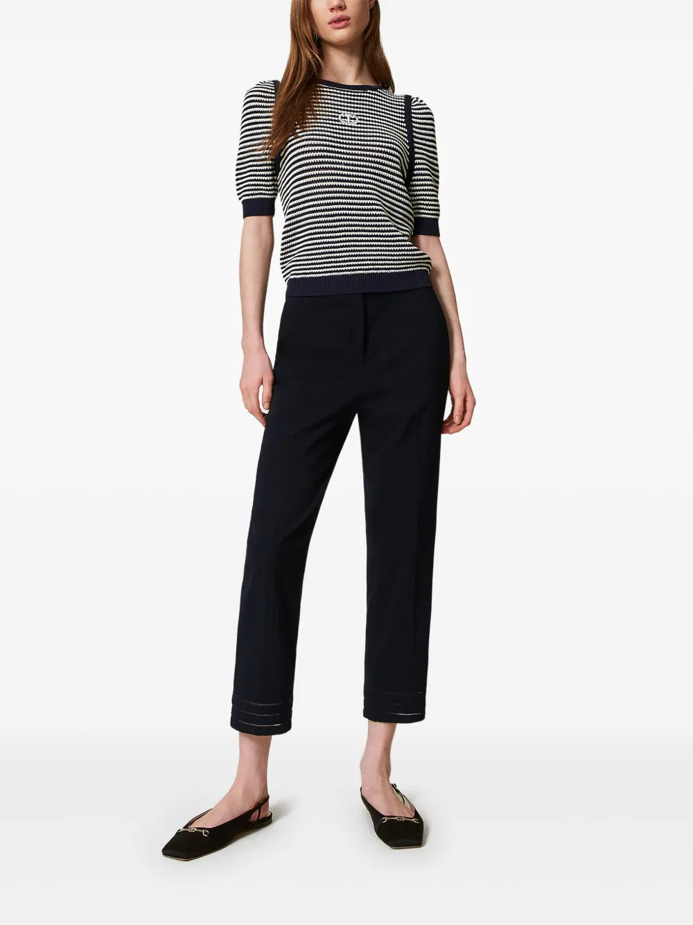 Embroidered Straight-Leg Trousers