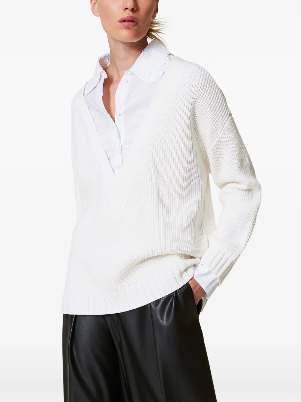 Shirt-Detail Sweater