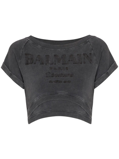 Couture-Embroidered Cropped T-Shirt