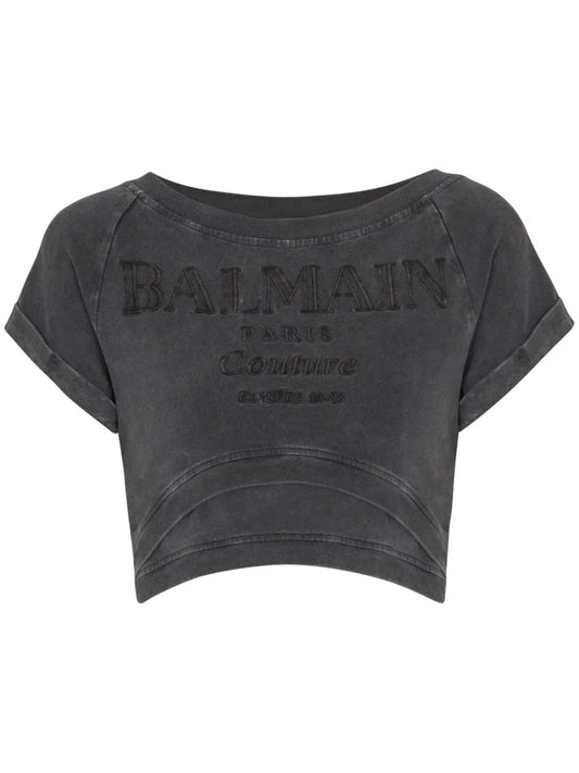 Couture-Embroidered Cropped T-Shirt