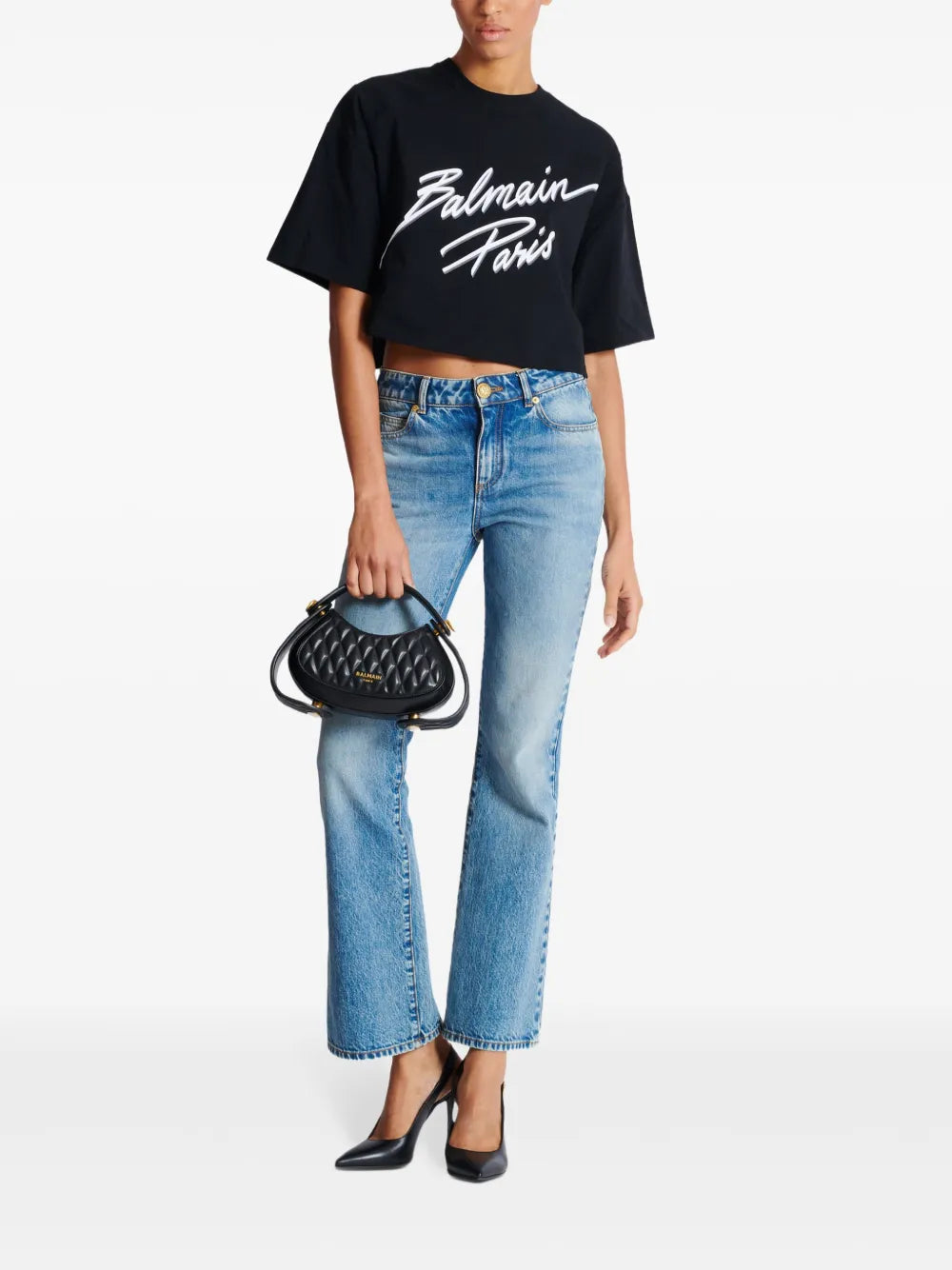Logo-Flocked Cropped T-Shirt