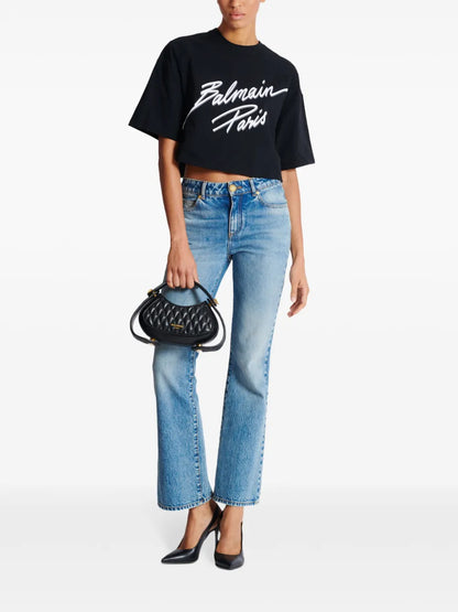 Logo-Flocked Cropped T-Shirt