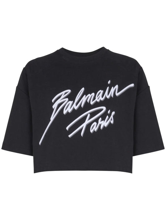 Logo-Flocked Cropped T-Shirt