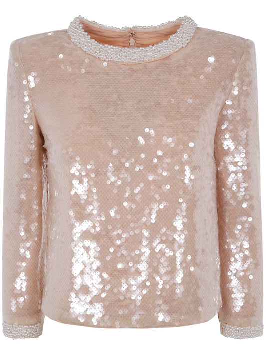 Pearl Trim Sequin Top