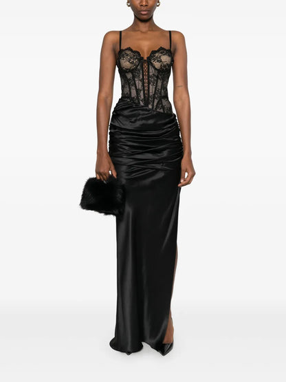 Lace-Panel Satin Gown