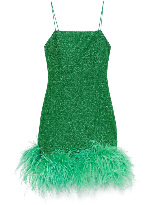 Feather-Trim Mini Dress