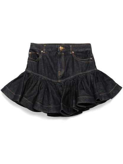 Crush Denim Frill Mini Skirt