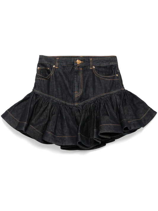 Crush Denim Frill Mini Skirt