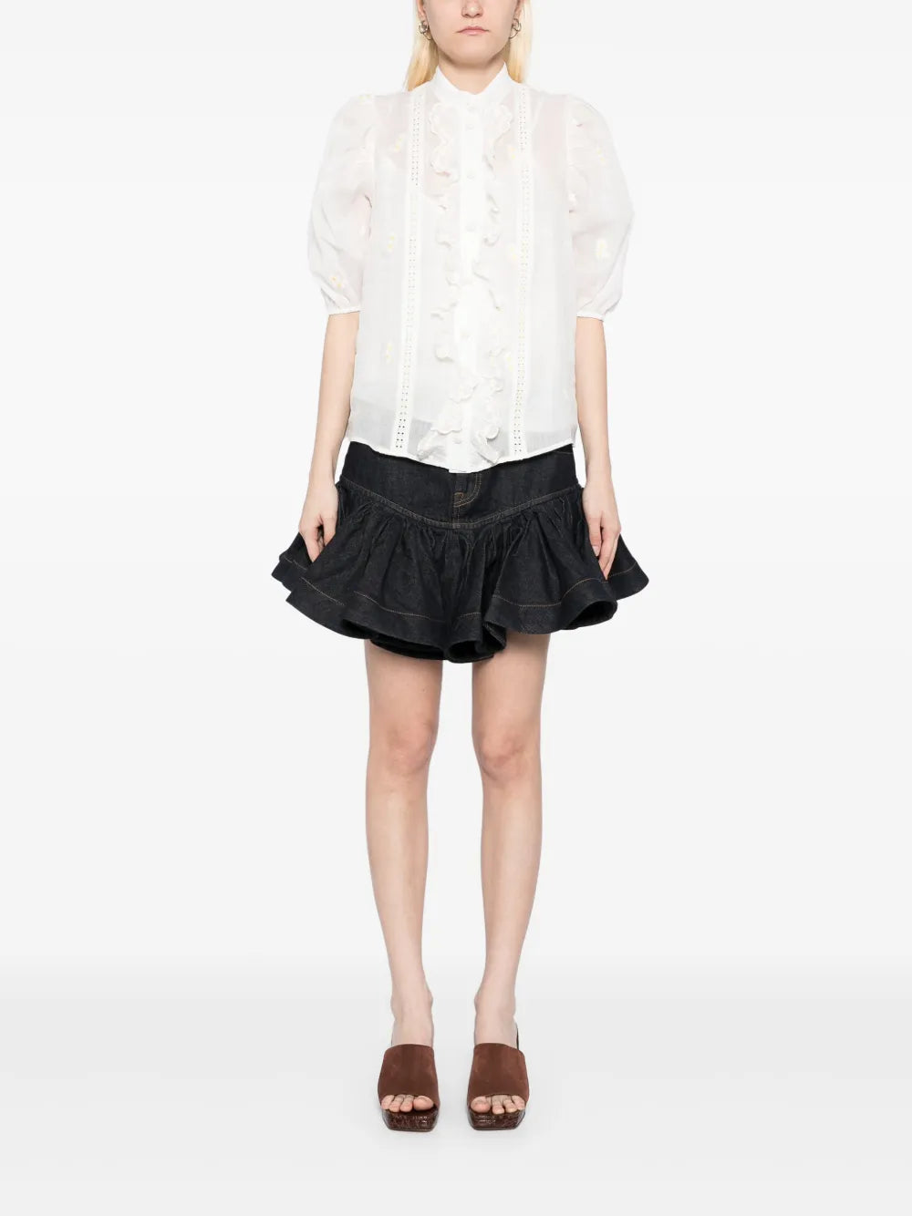 Crush Denim Frill Mini Skirt