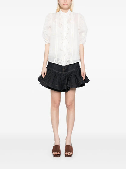 Crush Denim Frill Mini Skirt