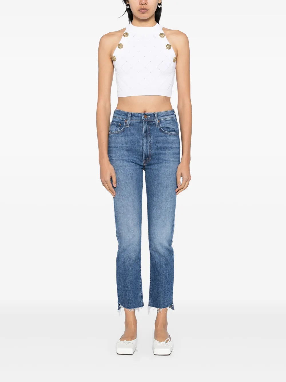 High-Waisted Rider Ankle Step Fray Jeans