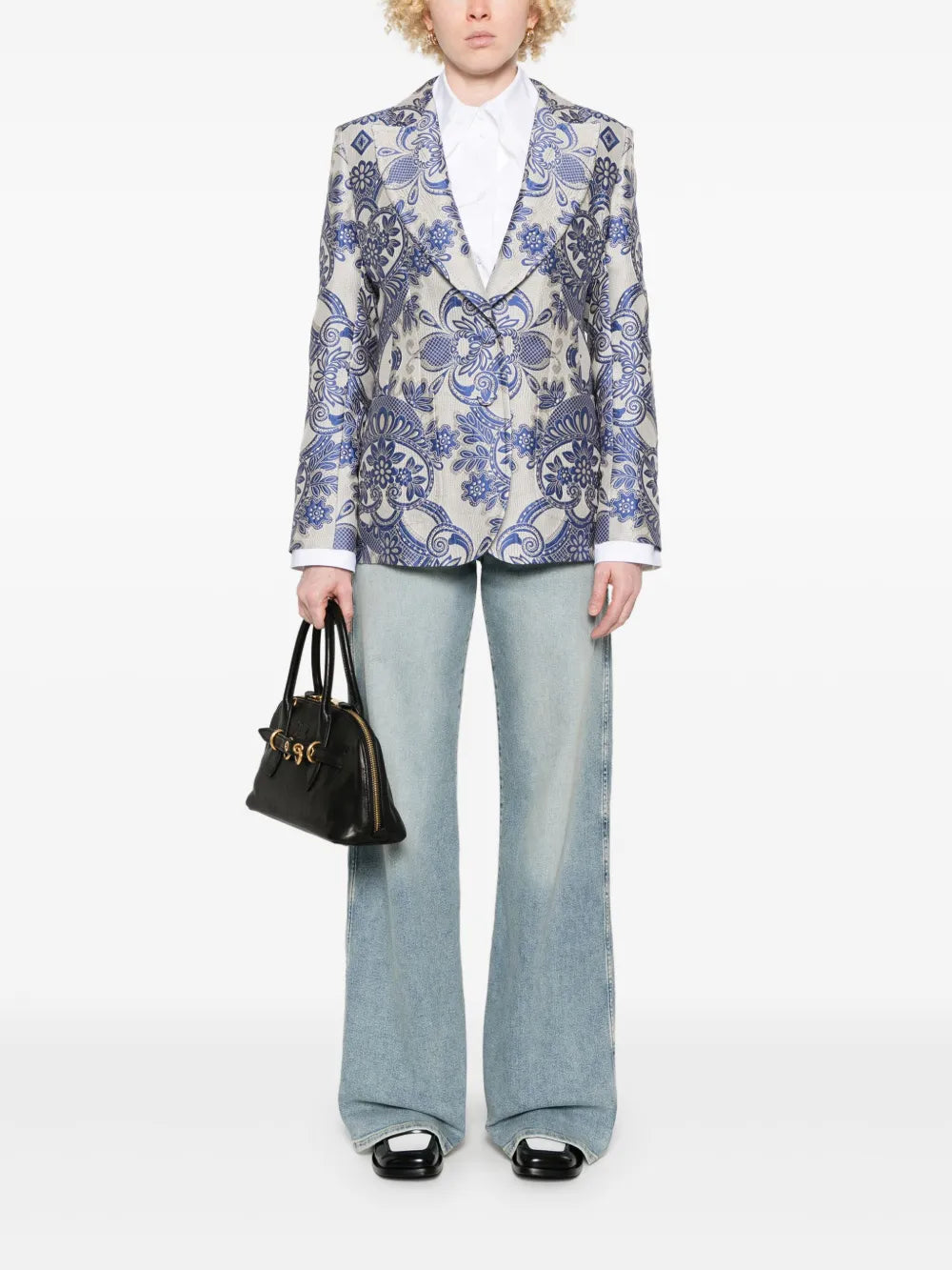 Lace-Motif Single-Breasted Blazer