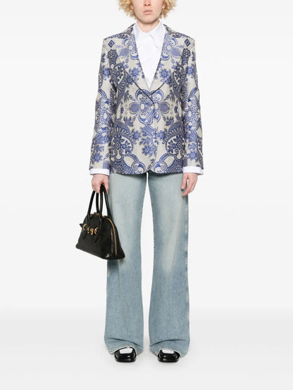 Lace-Motif Single-Breasted Blazer