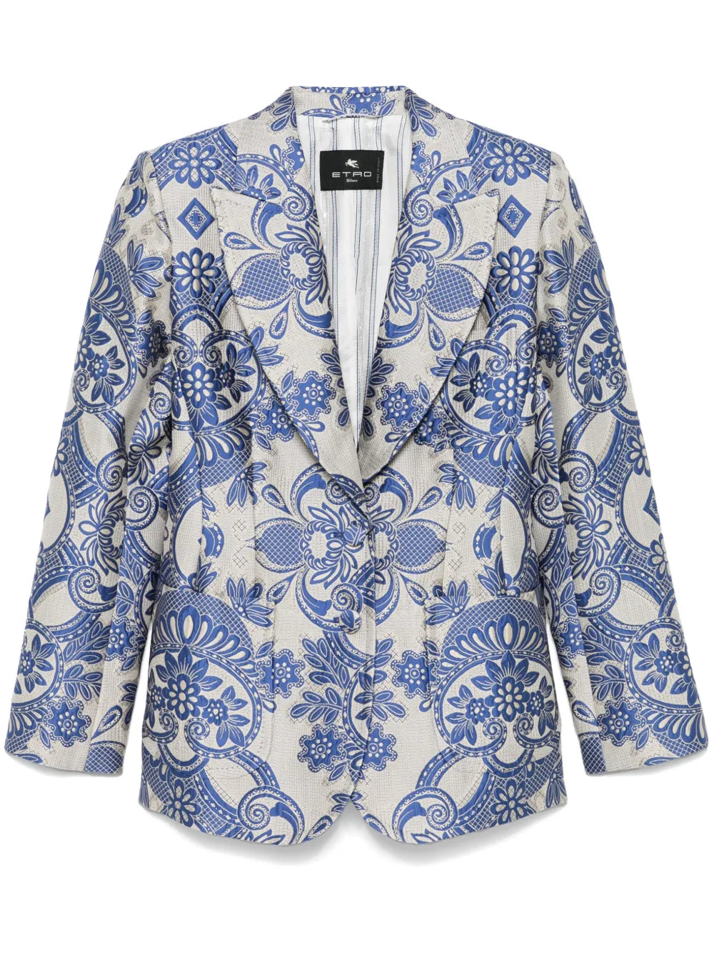 Lace-Motif Single-Breasted Blazer