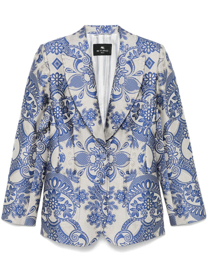 Lace-Motif Single-Breasted Blazer