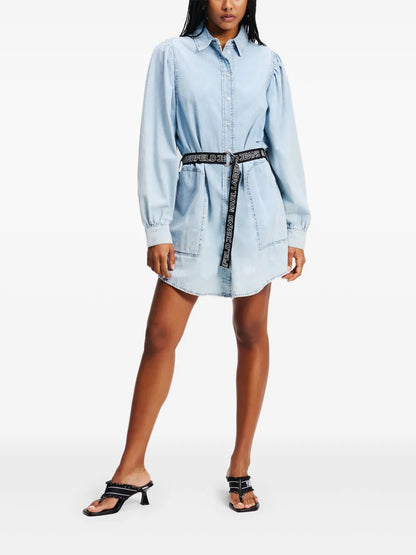 Puff-Sleeve Denim Shirt Dress