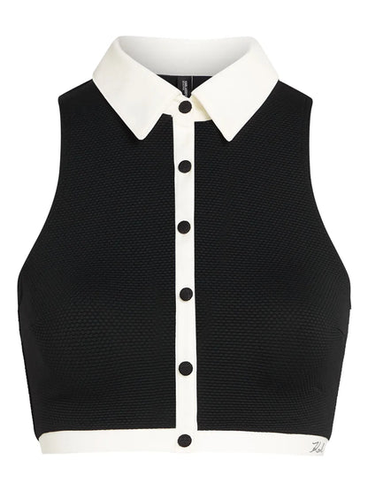 Contrasting-Trim Swim Top