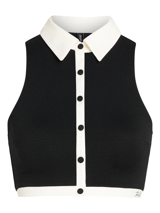 Contrasting-Trim Swim Top