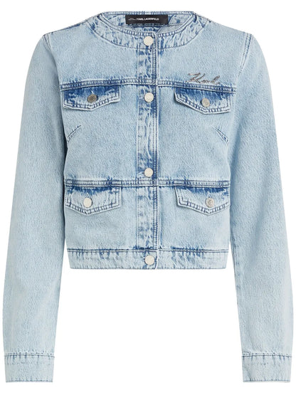 Collarless Denim Jacket