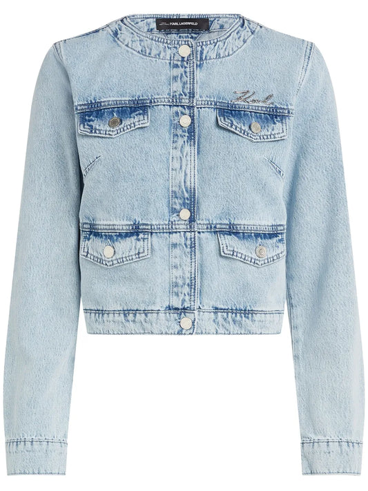 Collarless Denim Jacket