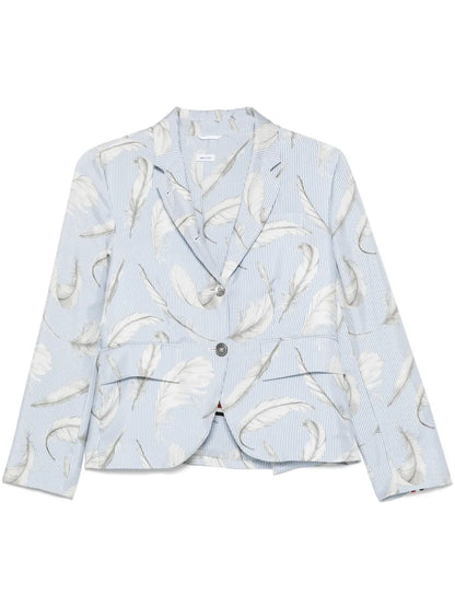 Feather-Print Silk Blazer