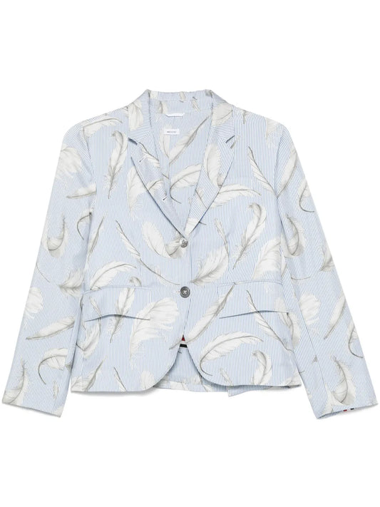 Feather-Print Silk Blazer