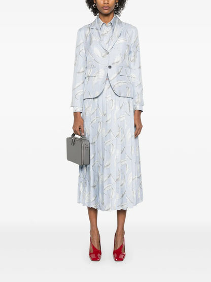 Feather-Print Silk Blazer
