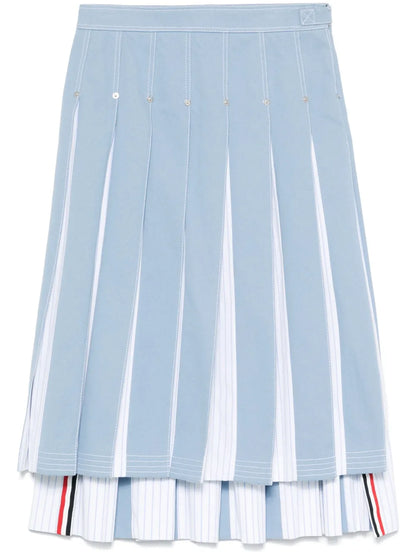 Pleated Denim Midi Skirt