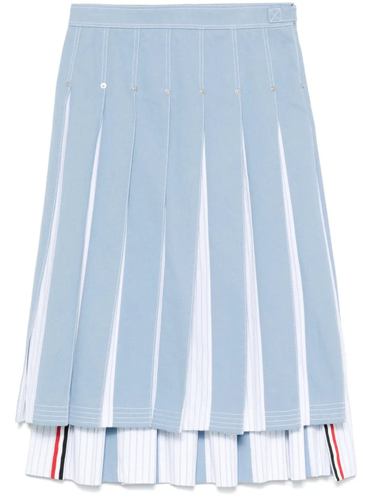 Pleated Denim Midi Skirt