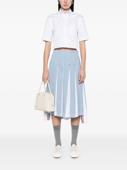 Pleated Denim Midi Skirt