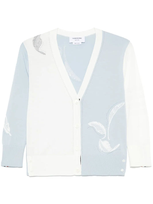 Feather-Intarsia Cotton Cardigan