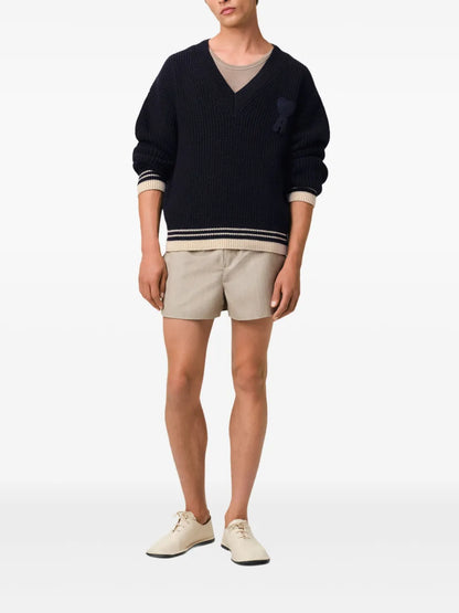 Ribbed-Knit V-Neck Jumper