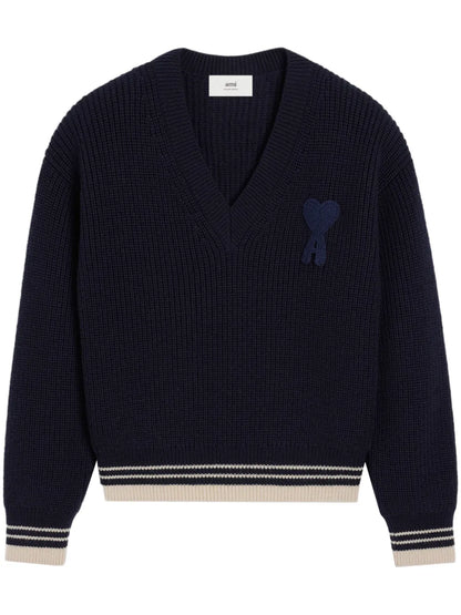 Ribbed-Knit V-Neck Jumper
