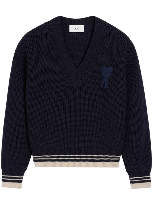 Ribbed-Knit V-Neck Jumper