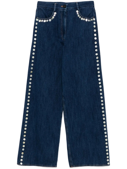 Button-Detail Straight-Leg Jeans