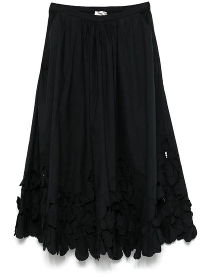 Floral-Appliqué Midi Skirt