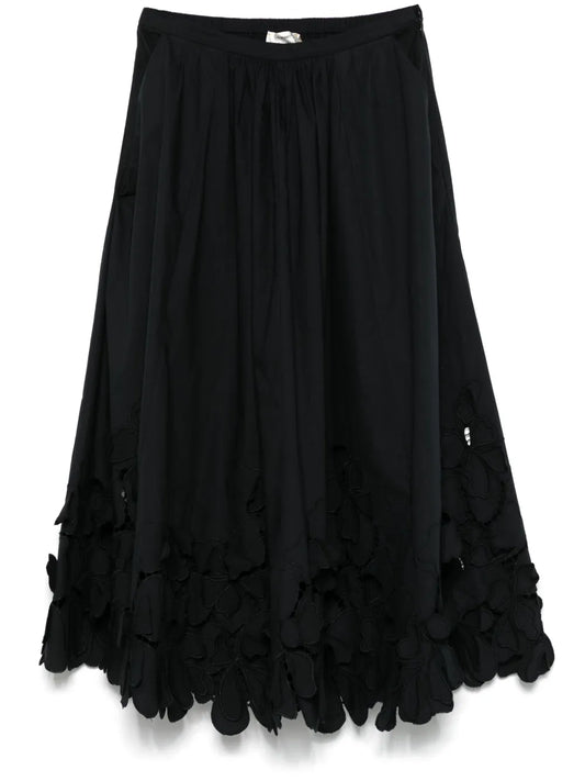 Floral-Appliqué Midi Skirt